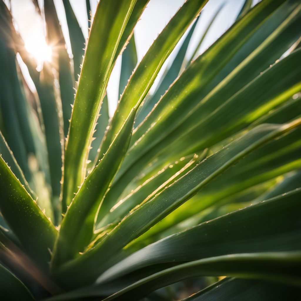 A close-up photo of aloe vera plant leaves in natural lighting.