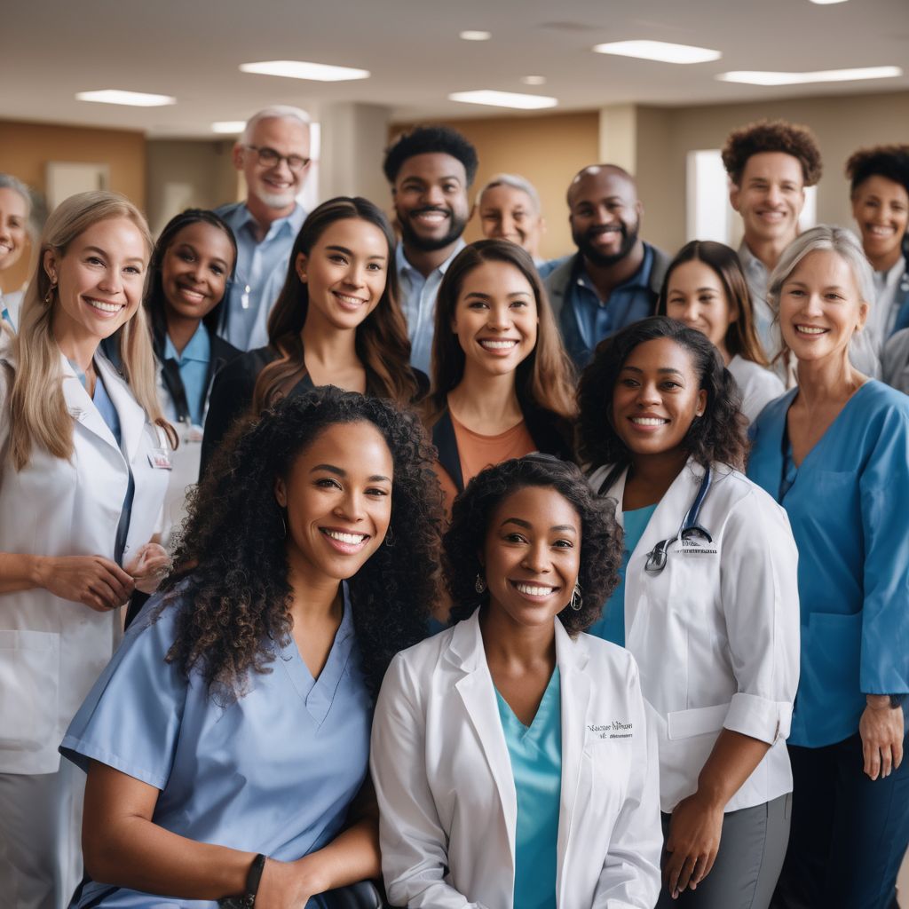 A diverse group of individuals in a welcoming healthcare facility.