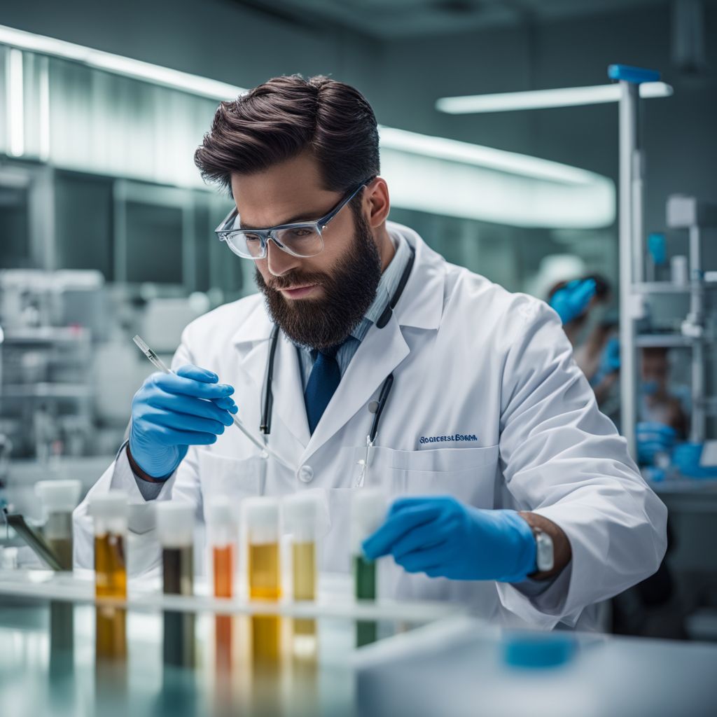 A photo of an unlabelled specimen swab in a bustling laboratory.