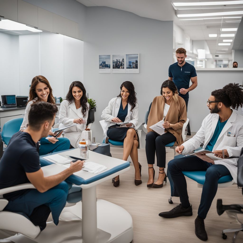 A diverse group getting STD testing and treatment at a modern health clinic.