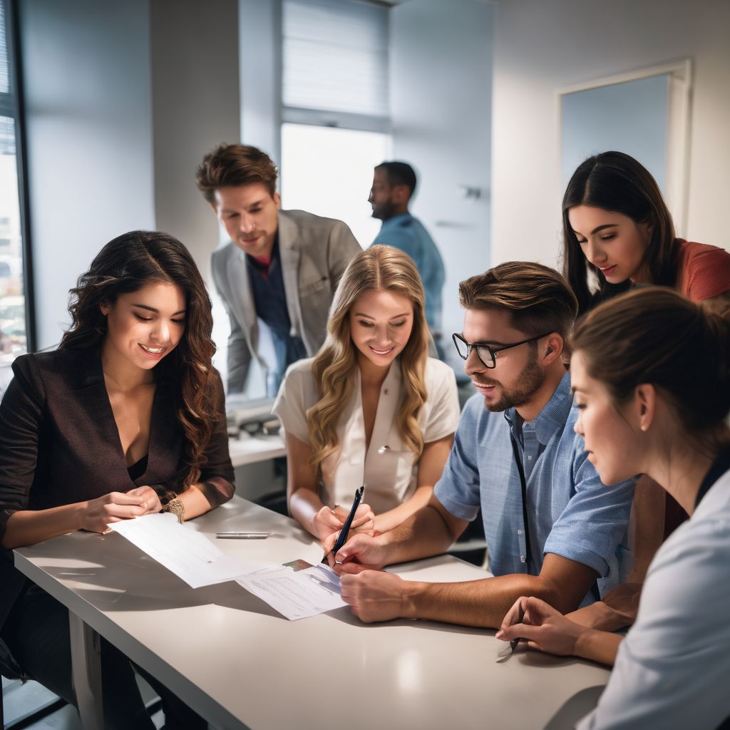A diverse group of young adults receiving STD test results at a modern clinic.